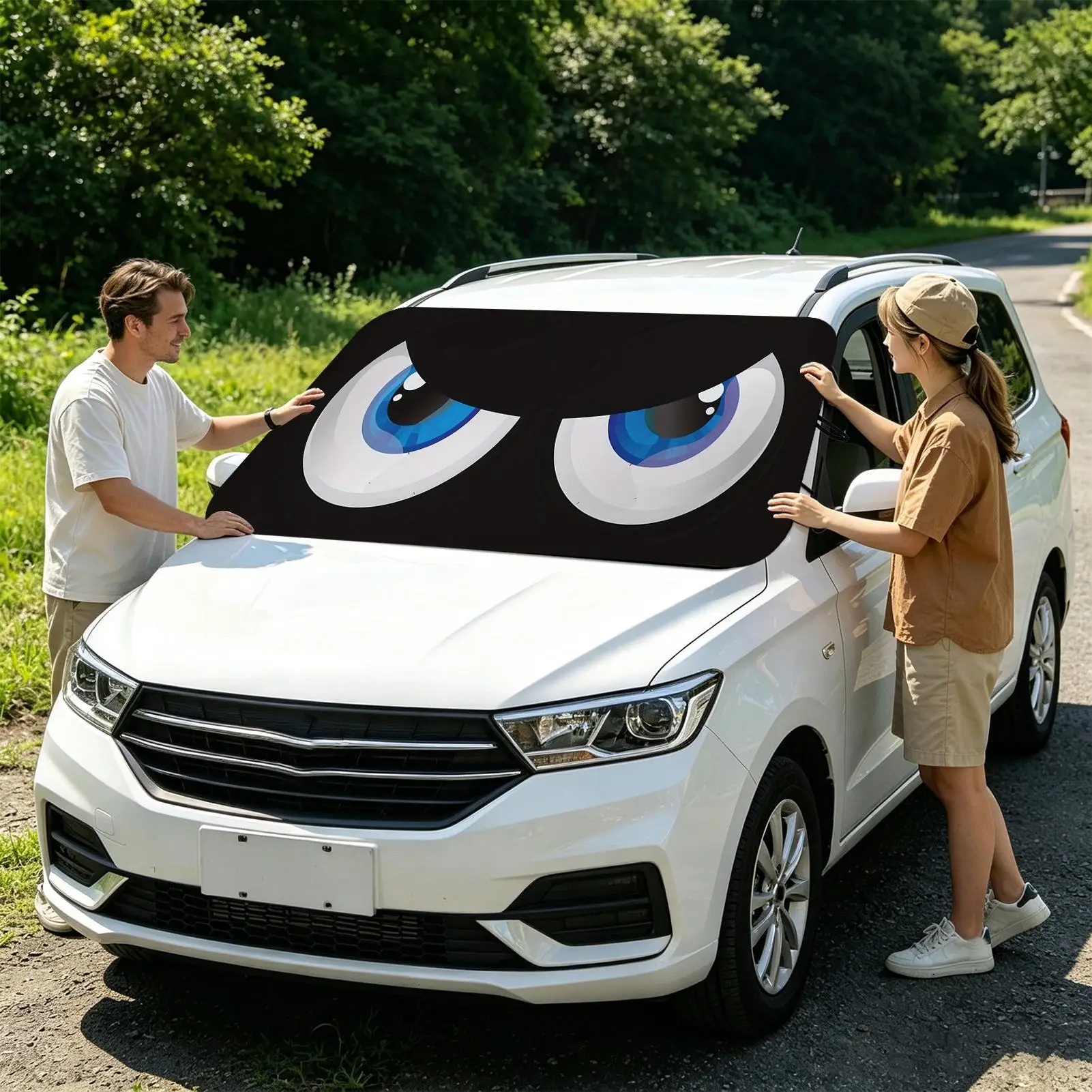 Sun Shield For Car Windshield Universal Big Eye Foldable Funny Car Window Shades Sun Screen For Vehicle SUV RV Sedan Pickup Van