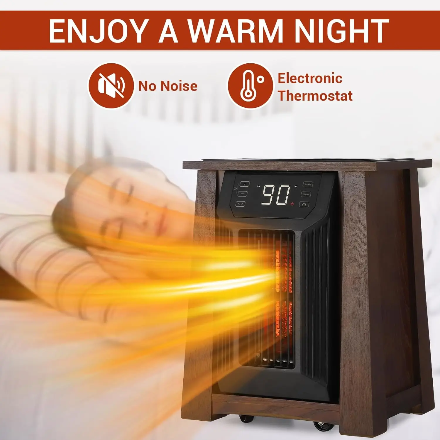 Infrared Quartz Space Heater for Indoor Use, 1500W Electric Room Heaters with Remote Control, Thermostat, Oscillation