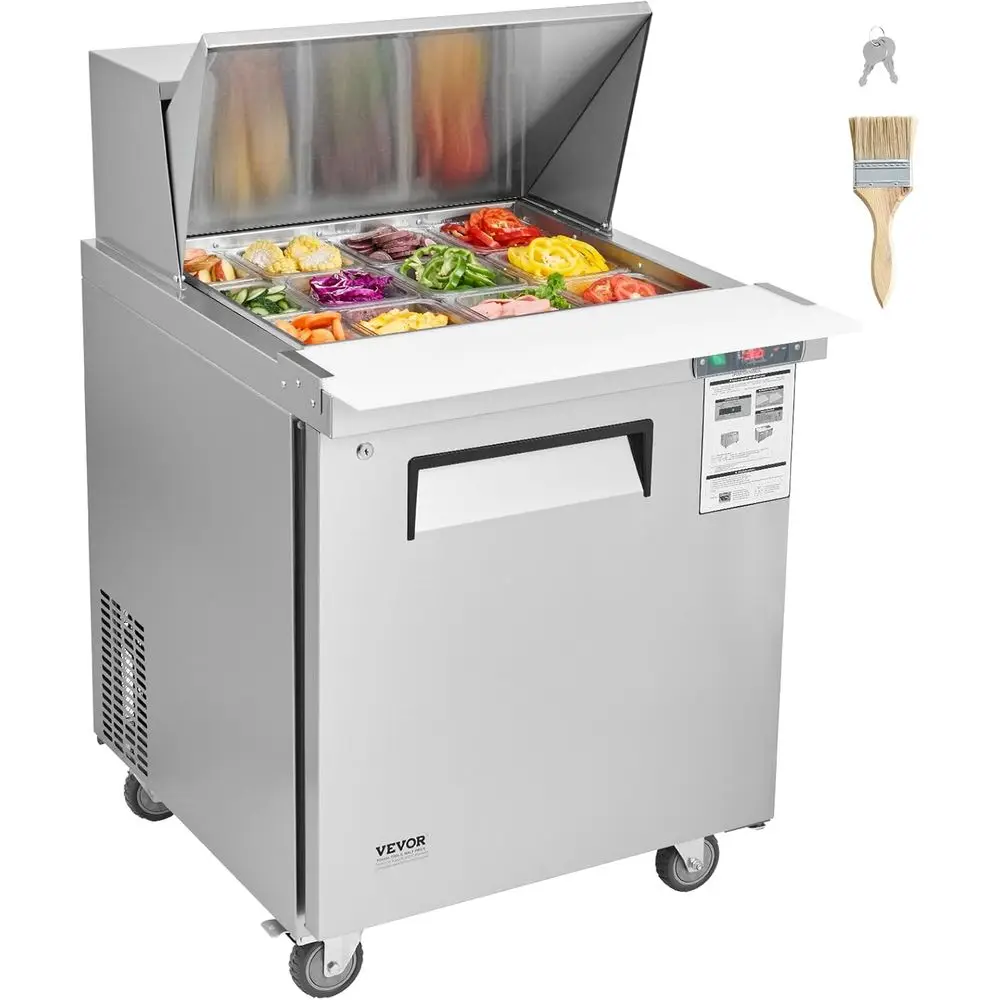 

28" Commercial Rerigerator, 12 Pans Sandwich & Salad Prep Table, 7.4 Cu. t StainlSteel Rerigerated ood Prep Station, rost ree Me