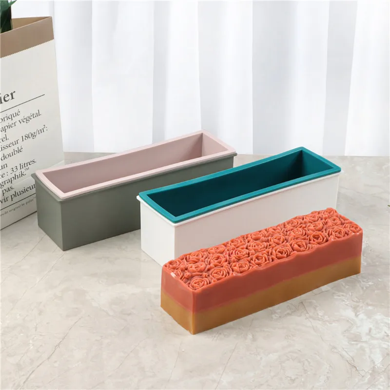 Rectangle Silicone Soap Mold with Plastic Box Flexible Liner Handmade Cake Toast Baking Supplies Handicraft Soap Making Mould