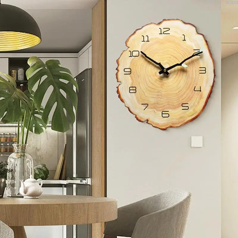 23GA Rustics Clock for Kitchen Decorative Clock Wall Clocks Battery Operated Analog Annual Rings Wall Clock None Ticking
