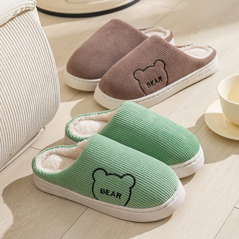 Winter Women's Slippers Indoor Cartoon Bear Cute Slipper For Men Bedroom Anti-slip Soft Sole Comfortable Cotton Homeshoes