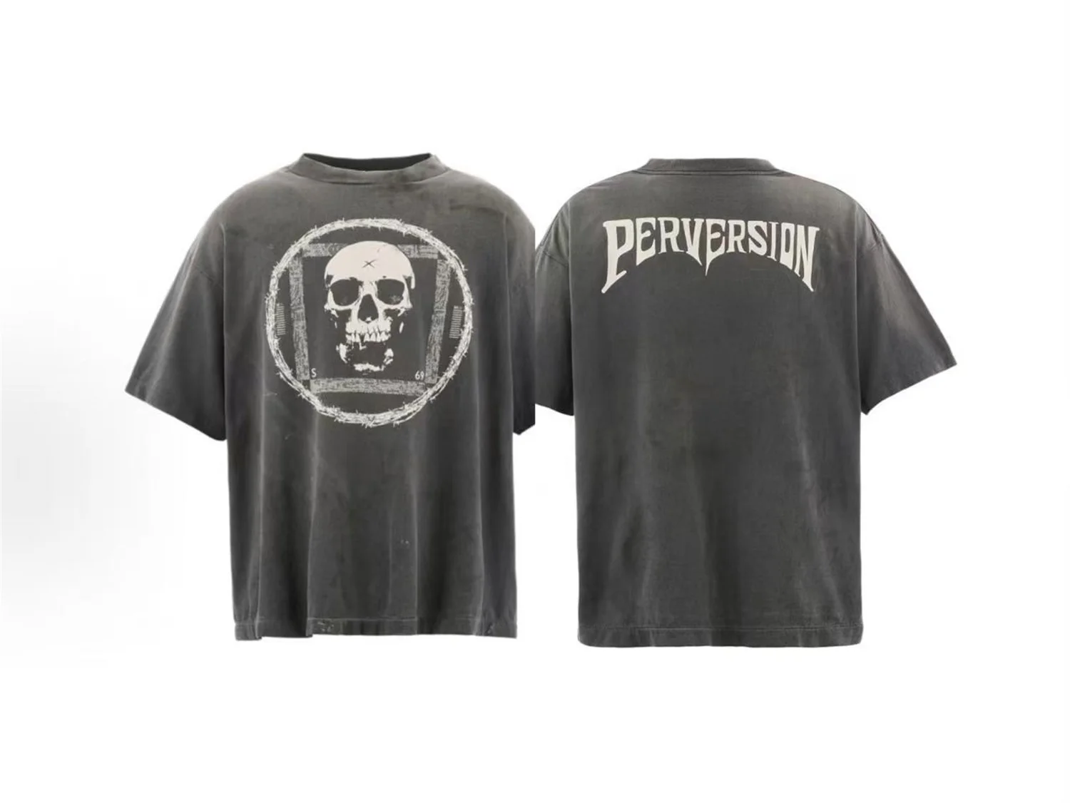 

2026 SAINT OF MICHAEL High-Street Brand Fashion Vintage Skull Head Print Casual Cotton Short Sleeve T-Shirt Tops Tee