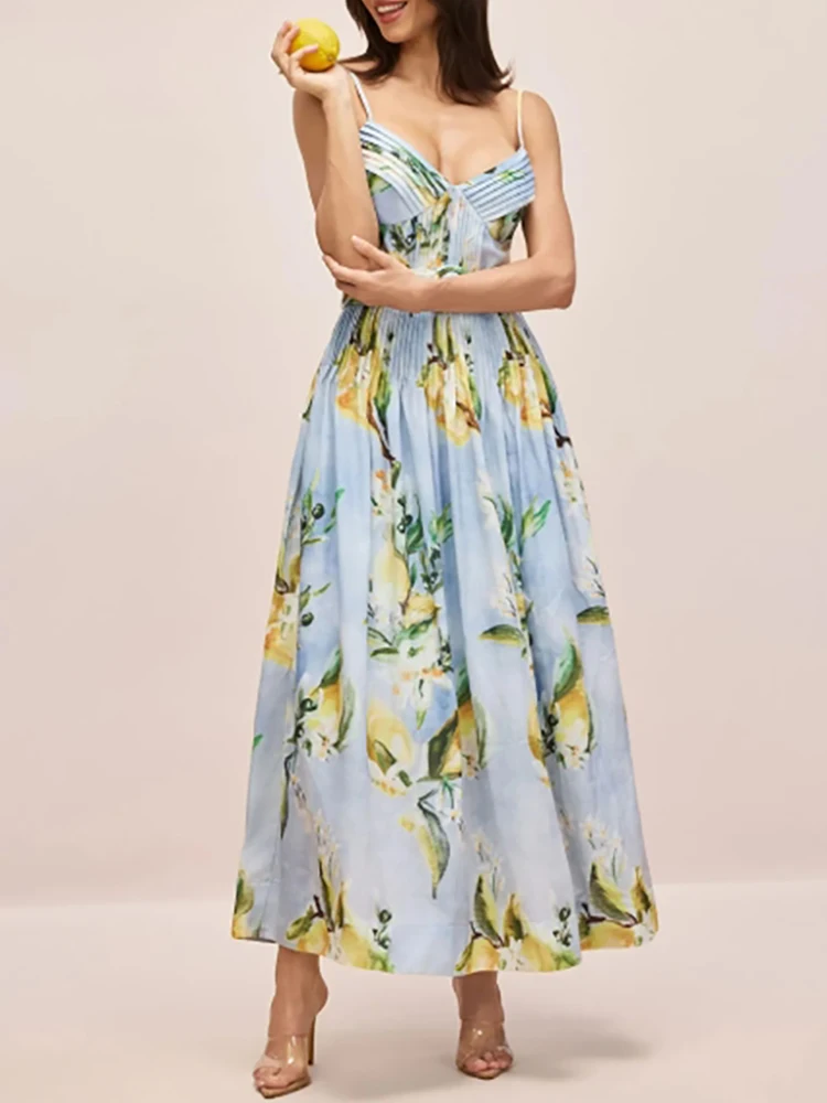 

Тонкое дизайнерское платье с принтом для женщин, квадратный воротник, без рукавов, с высокой талией, с поясом, элегантное женское вечернее модное платье