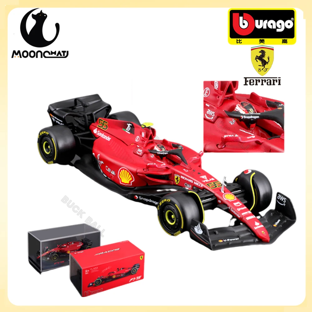 Bburago 1/24 F1 Ferrari F1-75 2022 16#Leclerc 55#Sainz Formula One Car Model With Hardcover Acrylic Box Alloy Car Collection