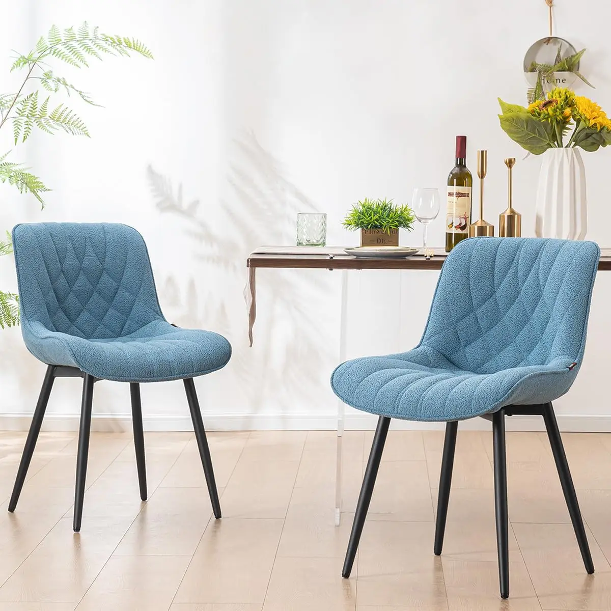 

Comfortable Dining Chairs Set of 2, Mid-Century Modern Kitchen Dining Room Chairs, Upholstered Backrest Boucle Dining C