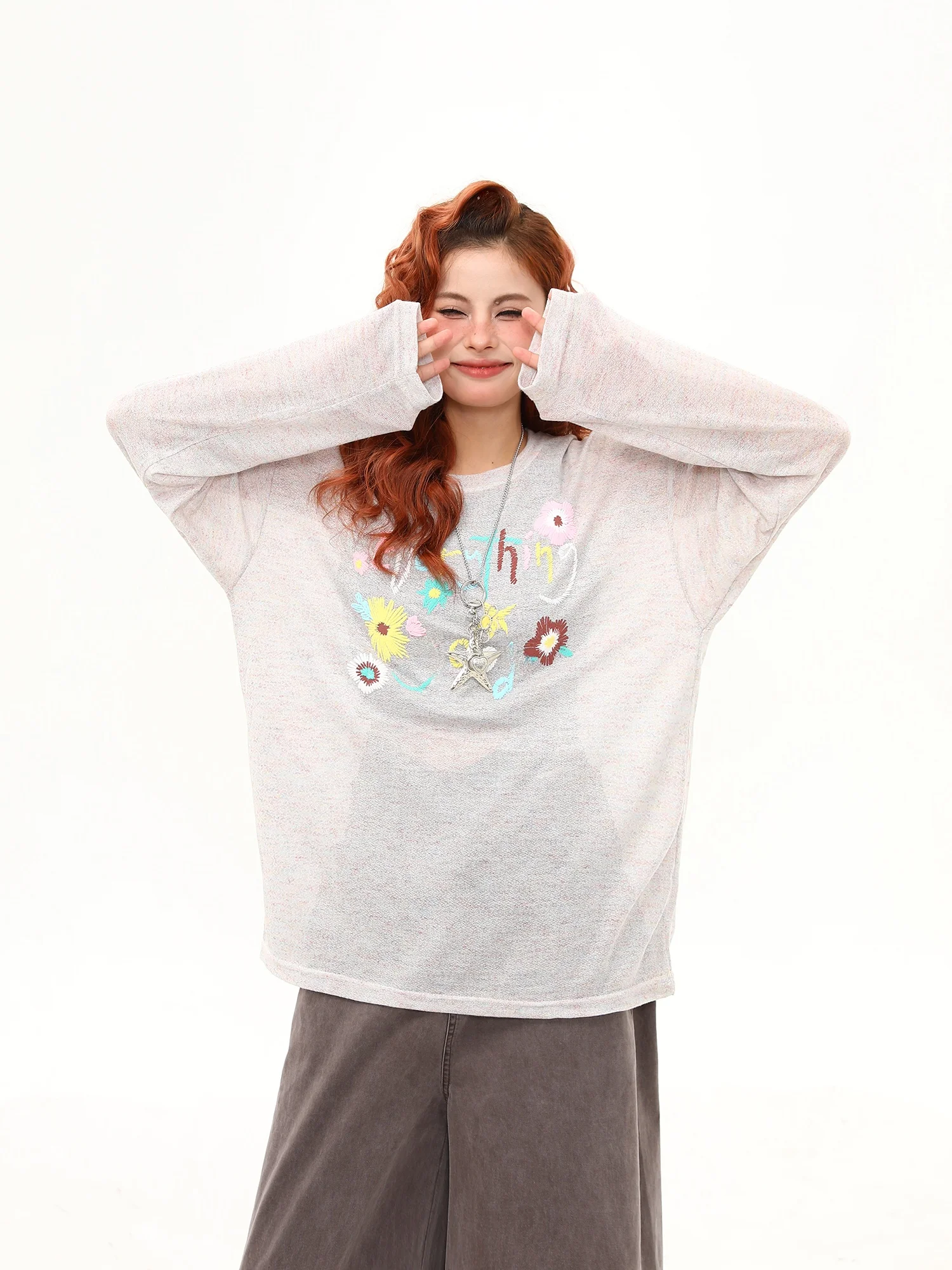 

Wild Azizi Women's Long Sve Printed T-irt Loose Fit Street Sle Fall Sun Protection Casual Versatile round Ne Top