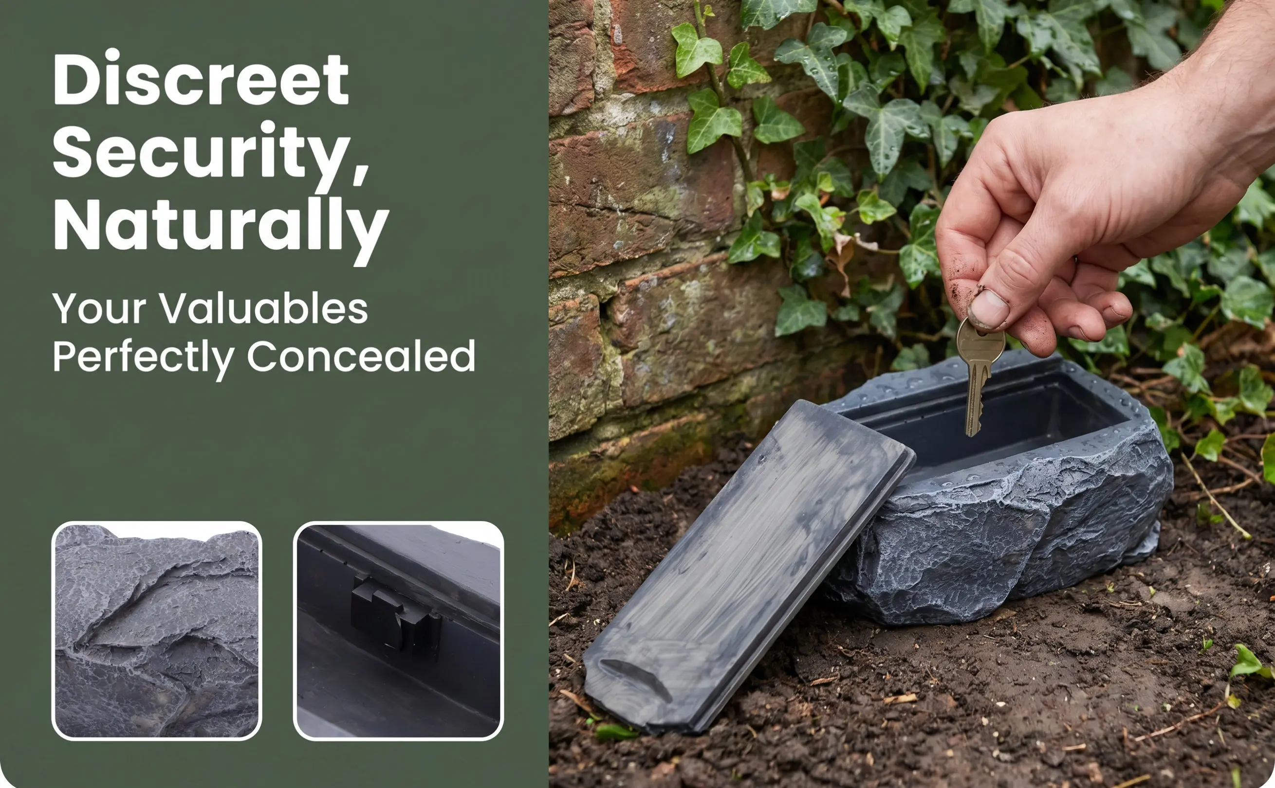 Garden Key Holder Simulation Stone Resin Outdoor Storage Box Hidden Compartment Realistic Rock Design Key Hider for Door