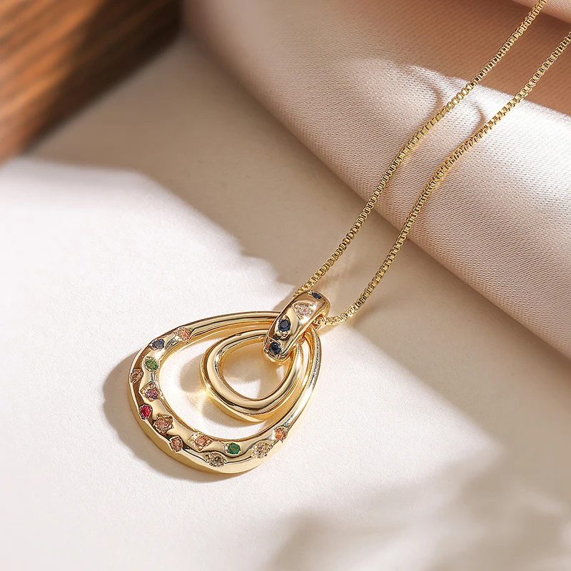 GANPUP Exquisiter Runder Bunter Zirkonia-Anhänger Halskette für Damen, Modische Schlüsselbeinkette, Choker-Schmuck, Geschenk – Detail 6