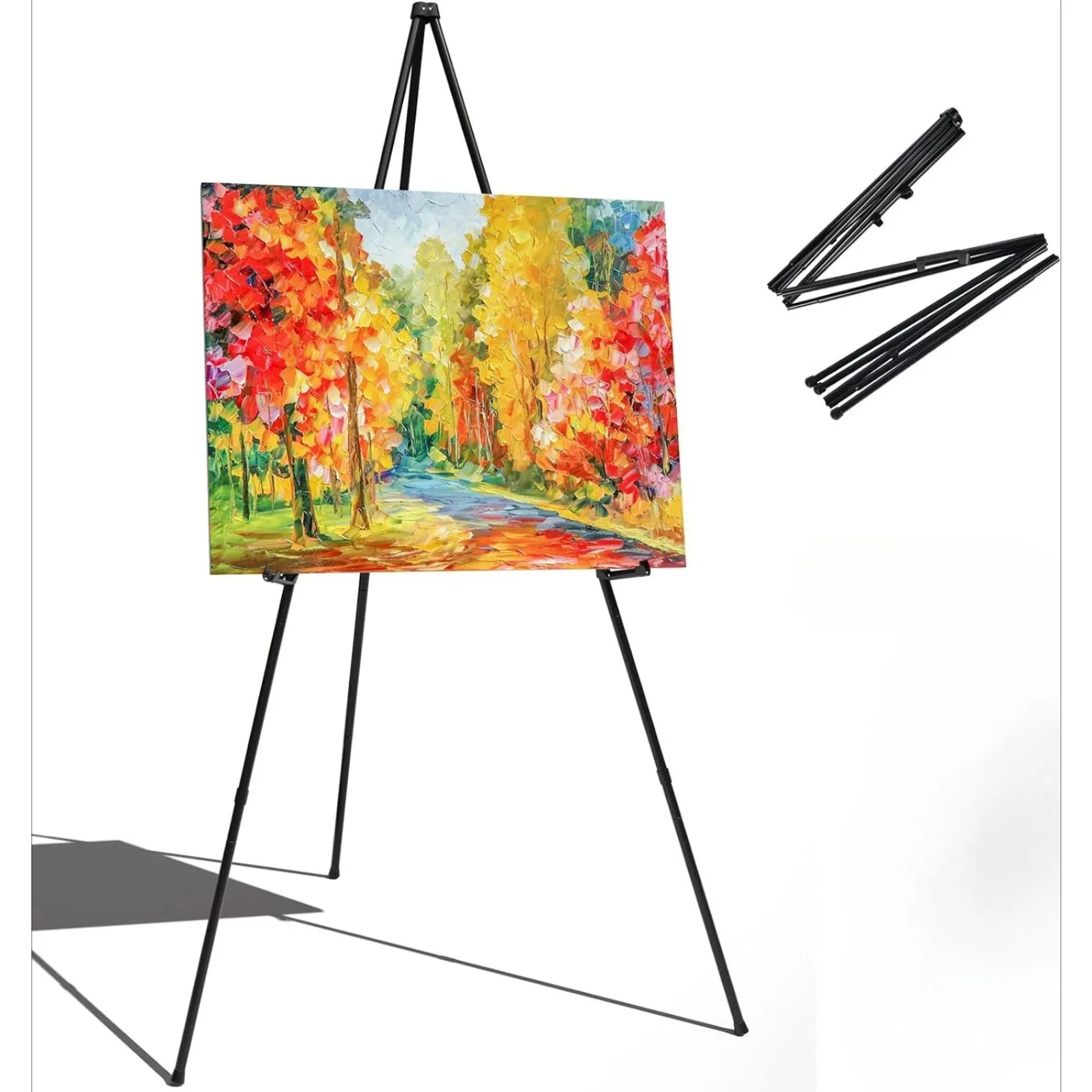 Instant Easel Stand,66.14 Inch Metal Tripod Display Holder For Wedding Sign,Portable Folding Poster Stand No Tools Setup,27.56-43.31 Inch Adjustable Width,Canvas Art Easel For Apartment,Dorm,Art Class,Bridal Shower,Black White,14.57 Inch Folded Storage