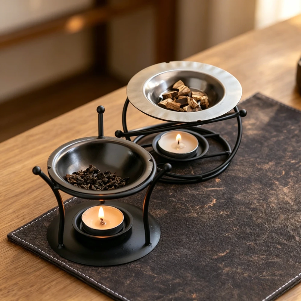 Essential Oil Warmer, Aromatherapy Incense Iron Burner Candle Heating Holder Tea Roasting Stove Aroma Candlestick Home Spa Decor