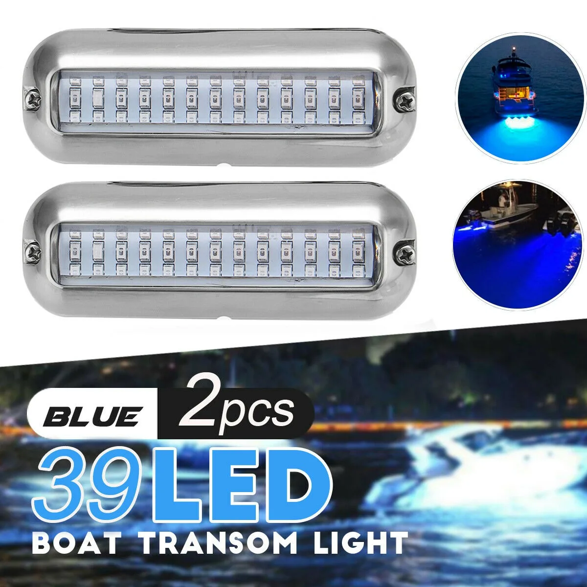 1 Pair Universal 4.7 Inch 316SS Cover 39 LED Underwater Pontoon Boat Transom Fishing Light