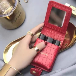 Lipstick Cosmetic Bag with Mirror Women Travel Makeup Bag Crocodile Pattern Pu Mini Toiletry Organizer Pouch Storage Makeup Case