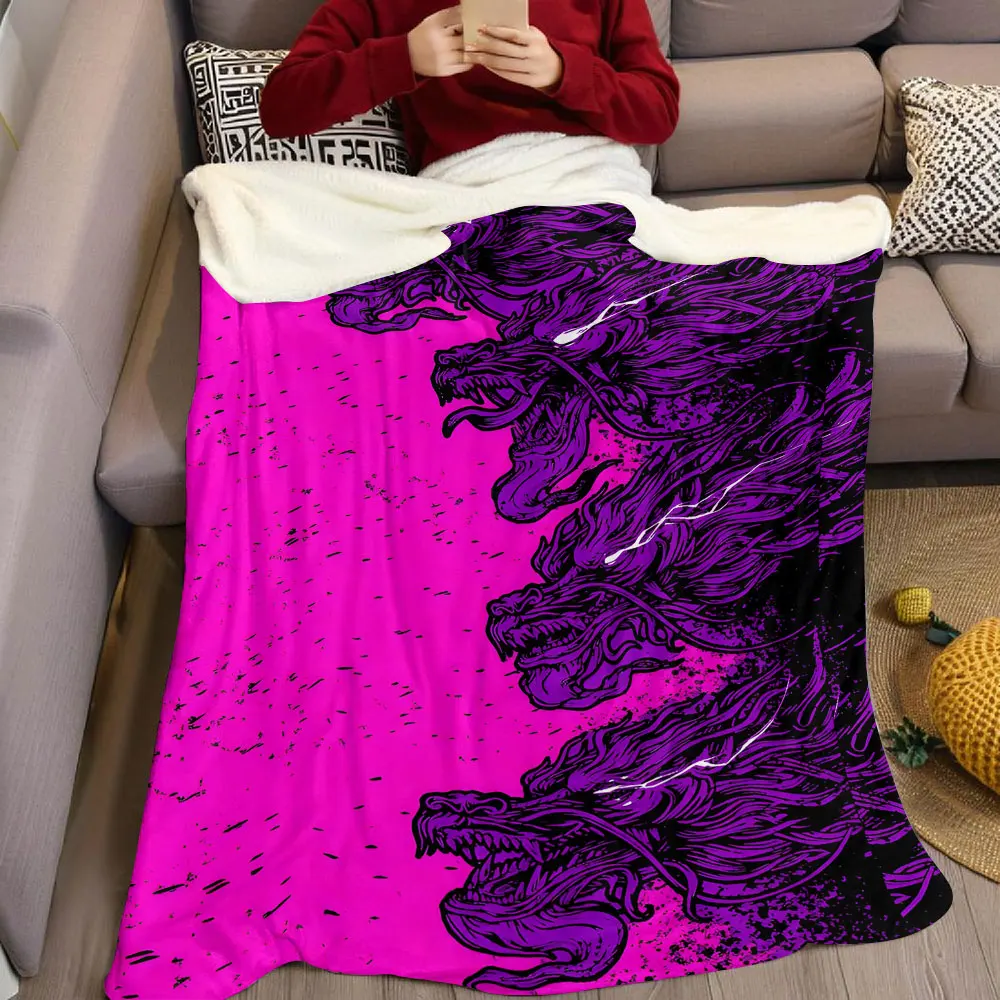 Pink Purple Dragon Flannel Blanket Warm Soft Halloween Christmas Decorative Couch Warm Cozy All-Season Gift