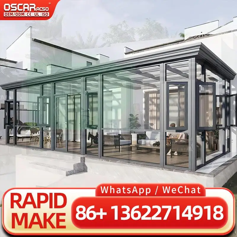 Wholesale Modern Double Hipped Triangle Roof Aluminum Glass Sunroom with Thermal Insulation Waterproof for Patio Garden Balcony