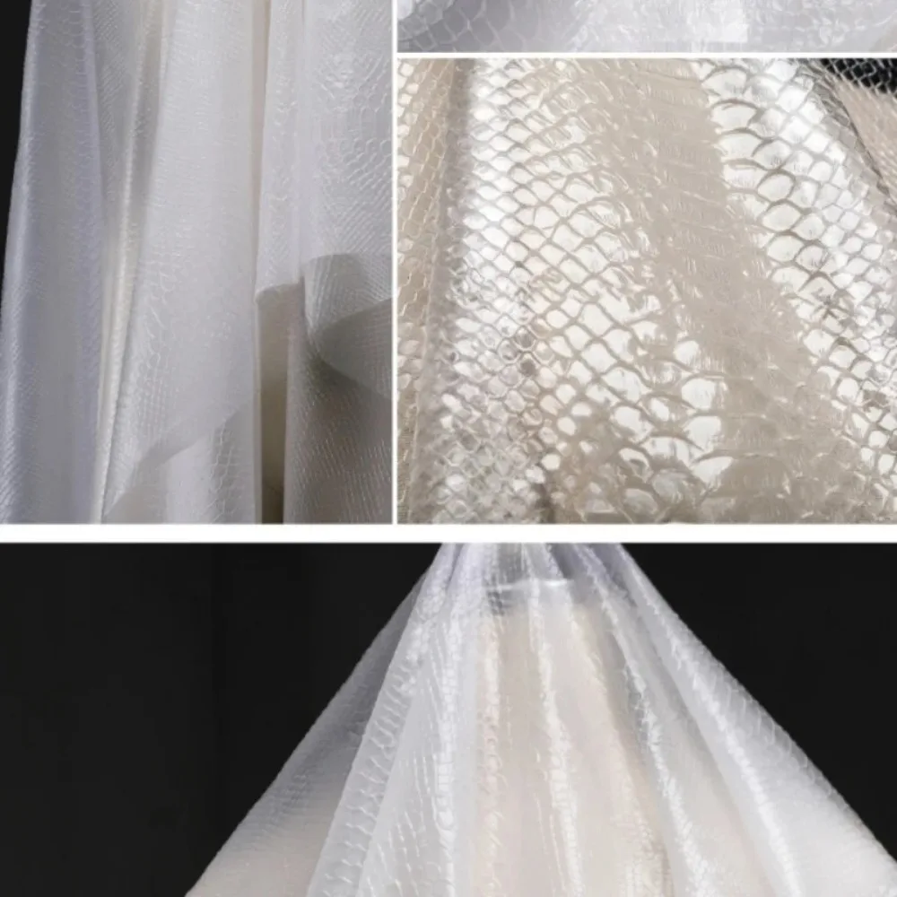 Snake Skin Embossed TPU Frosted Transparent Fabric Waterproof Jacket Bag Clothing Designer for Sewing Wholesale Material Cloth