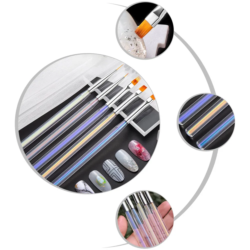 

5Pcs Professional Nail Art Pen Kit Premium Fiber Brush Heads Acrylic Body for Salon Use Home Nail Painting Drawing Manicure Tool