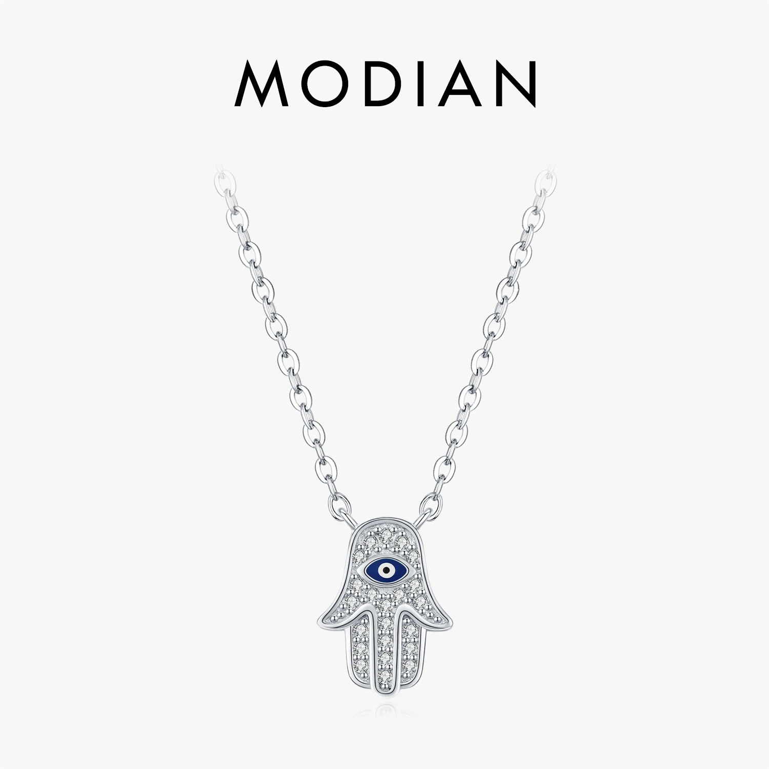 

MODIAN 925 Sterling Silver Fashion Exquisite Palm Cubic Zirconia Blue Eyes Pendant Necklaces For Women Fine Jewelry