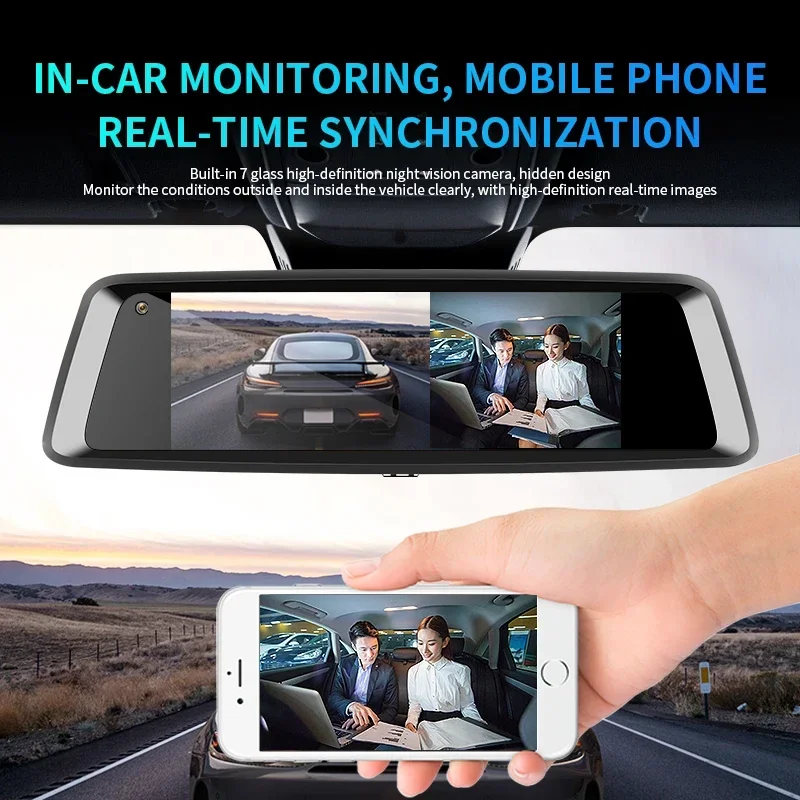 Mirror Camera 4g Dash Cam A10 1080P IPS Wifi Support Mobile Phone App Smart Adas Dash Cam 7 Inch 70mai Android 8.1 OS 7