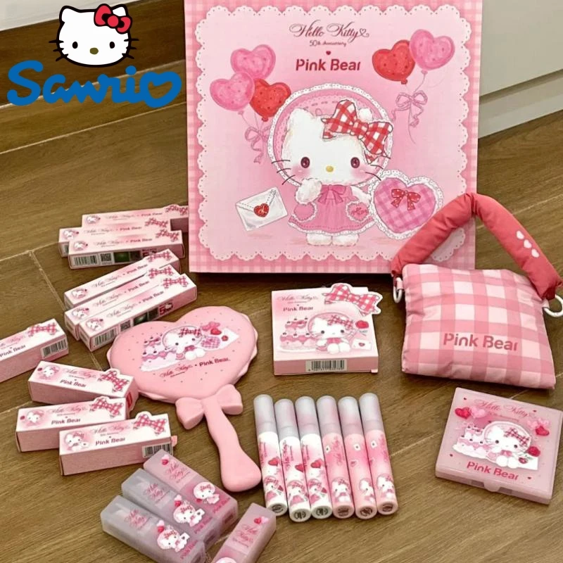 

In Stock Pinkbear Pico Bear HelloKitty Co name gift box Lipstick glaze eye shadow HelloKitty Cosmetic Set 520 Gift Girl