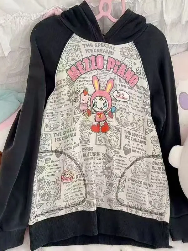

Милый худи оверсайз с мультяшным принтом в японском стиле, детский забавный топ Mezzopiano для осени и зимы, свободный свитшот для женщин