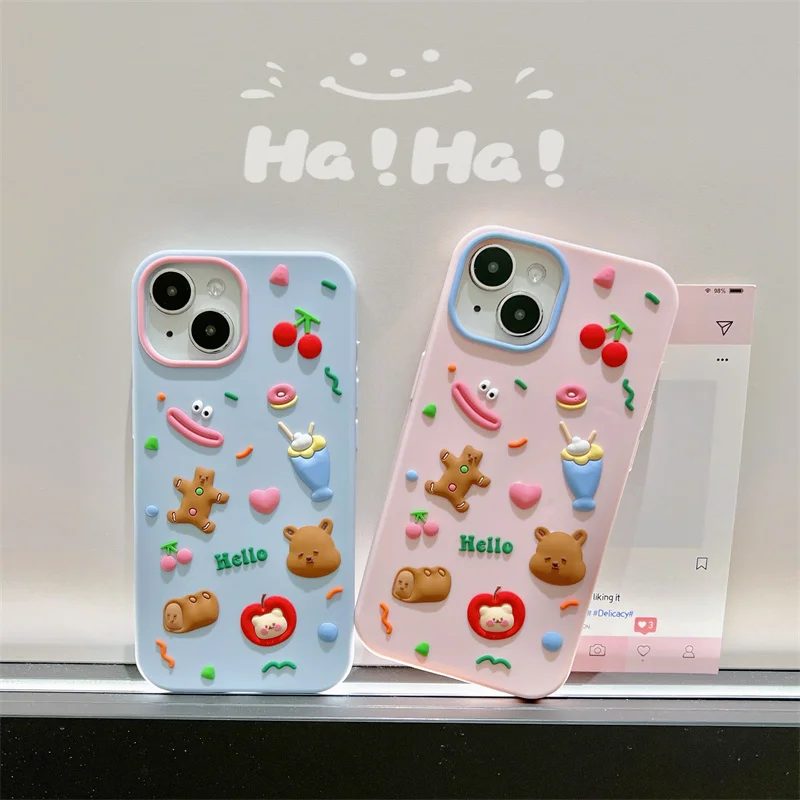 Cute graffiti teddy bear phone case For iPhone 11 12 13 14 15 pro max