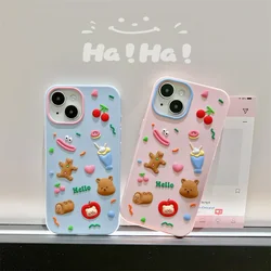 Cute graffiti teddy bear phone case For iPhone 11 12 13 14 15 pro max