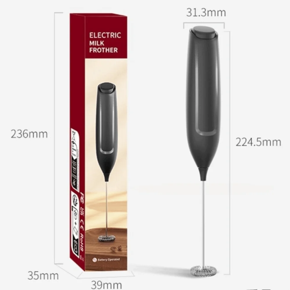 Handheld Milk Frother​​ ​​Stainless Steel Whisk​​ ​​Automatic ​​Electric Frother Wand​​ ​​One-Touch Operation​​ Battery Powered