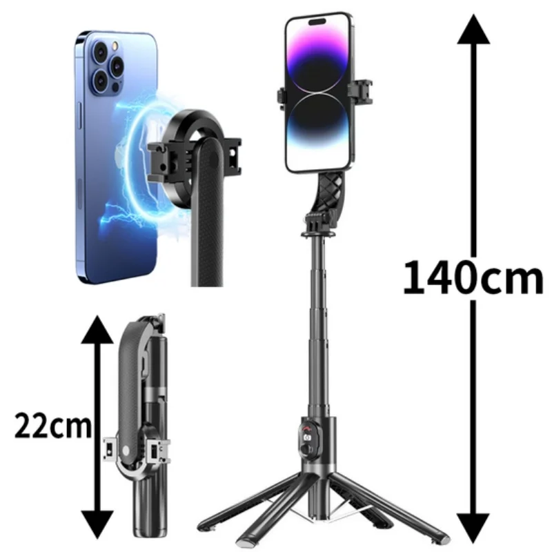 Portable Magnetic Selfie Stick Outdoor Portable Tripod Selfie Stand 360 Degree Rotating Compatible with IPhone Android