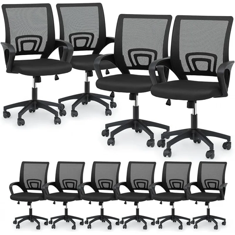 

10-Pack Black Mid-Back Mesh Office Chair – Adjustable Swivel, Lumbar Support & Breathable, 300lb Work/Gaming