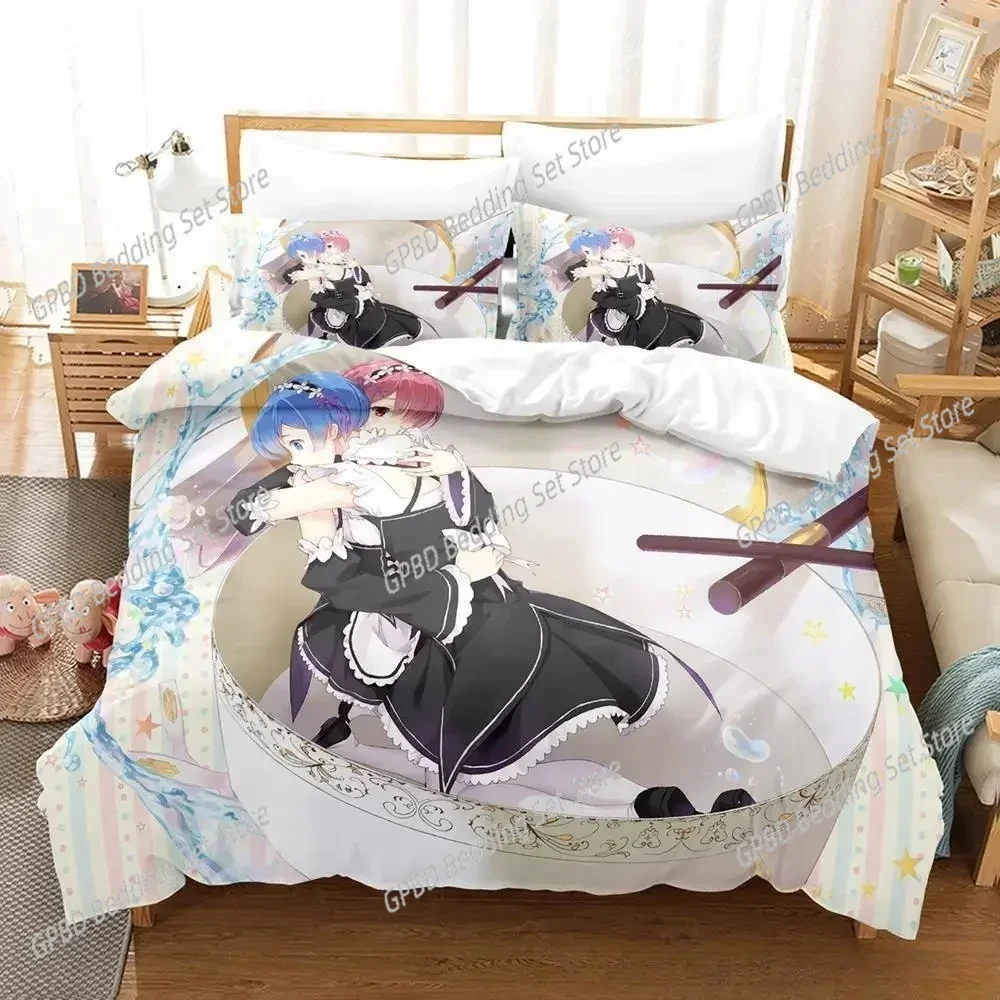 

New Re Zero Rem Ram Comfortable Duvet Quilt Cover Pillowcase Bedding Set Children Bedroom Decoration Home Textile