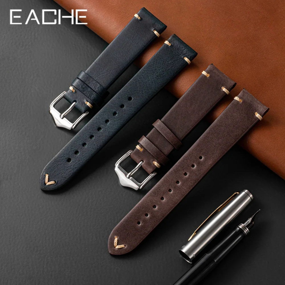 EACHE VAT Oil-waxed Genuine Leather Watch Straps Crazy Horse Leather Watch Bracelet 18mm 20mm 22mm Import