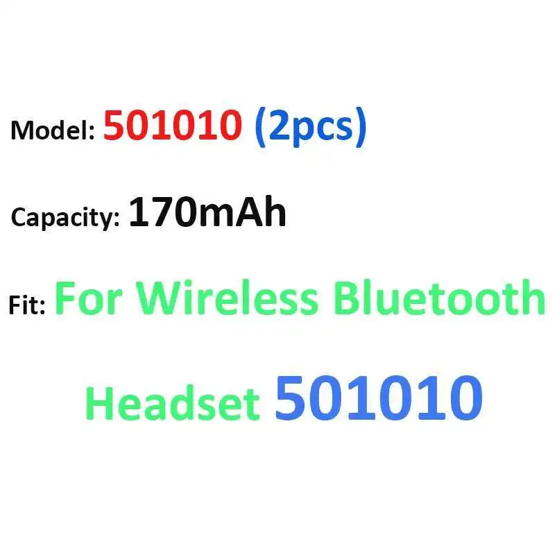 

Долговечный аккумулятор для наушников Tws, беспроводная Bluetooth-гарнитура 501010, 2 шт., 170 мАч