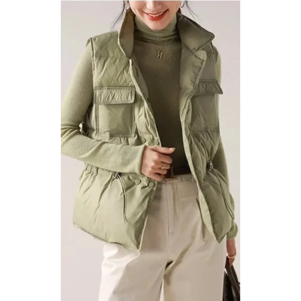 2024 New Light Women Short Vest Warm Waistcoat Female White Duck Down Jacket Coat Sleeveless Fashionable Outerwear Streetwear