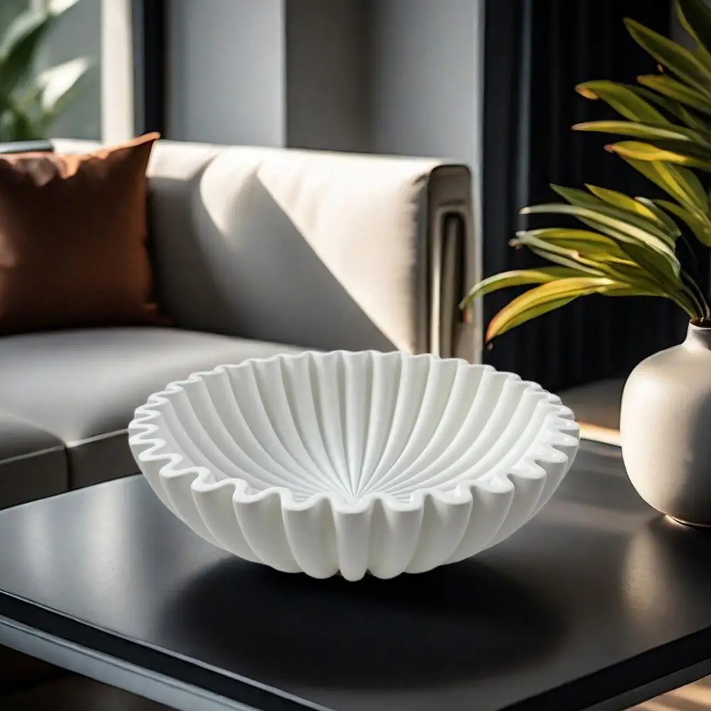 Handcrafted ชามเรซิ่น Elegant Black Ruffle ชามตกแต่งสําหรับห้องโมเดิร์น Home Office เรซิ่น Fluted Centerpiece สําหรับกาแฟ