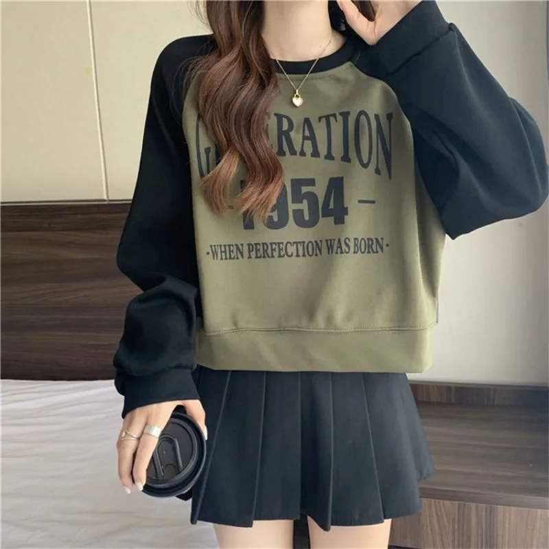 Women Sweatshirt Long-sleeved T-shirt Office Lady Loose Tops Y2k Autumn Winter Letter Printed Pullover Femal Casual Streetwear