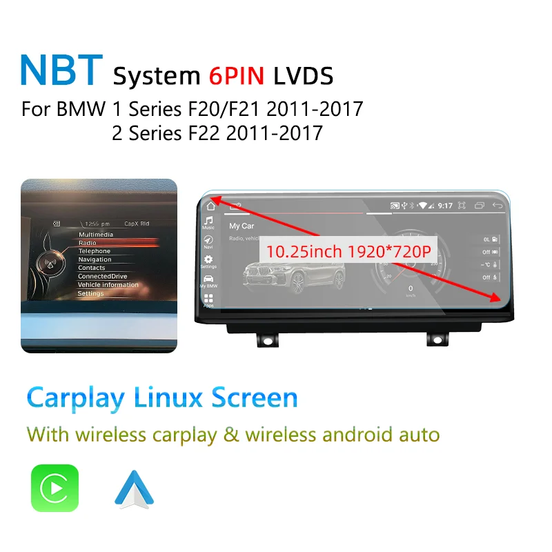 Nunoo Kabelloses Carplay Android 14 für BMW F20 F30 F21 F22 F31 F32 F33 F34 F36 NBT EVO Multimedia-Player Autoradio Bildschirm GPS 6