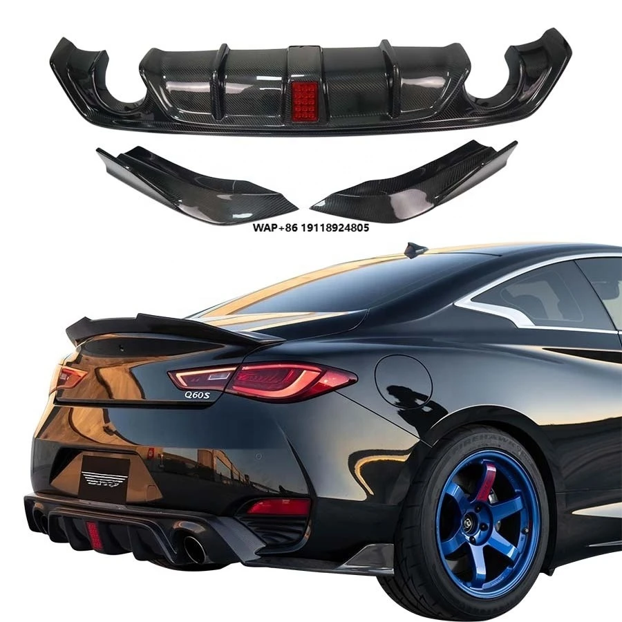 

New High Quality Carbon Fiber with Lights Exhaust Rear Diffuser Winglets Bolt-On Q60S Coupe Bumper Body Kit