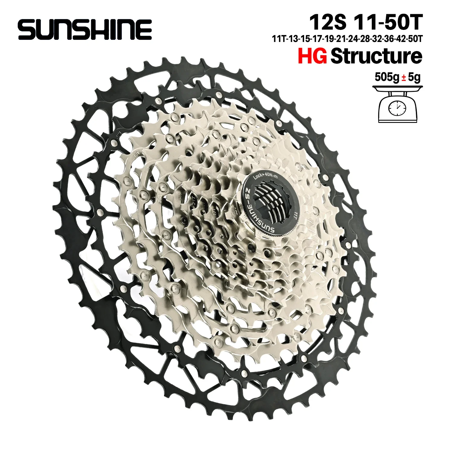 SUNSHINE Ultraleichtes Fahrradkassetten-Freilauf, Kohlenstoffstahl, Material 9/10/11/12/13 Geschwindigkeit, HG-Struktur, Kettenrad für Mountainbike