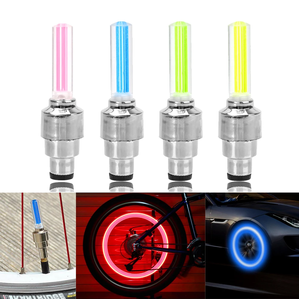 2PCS Atmosphere Welcome Light Hub Lamp Auto Car Wheel Light Moto Bike Light Tire Valve Decorative Valve Cap Flash Spoke Led Neon