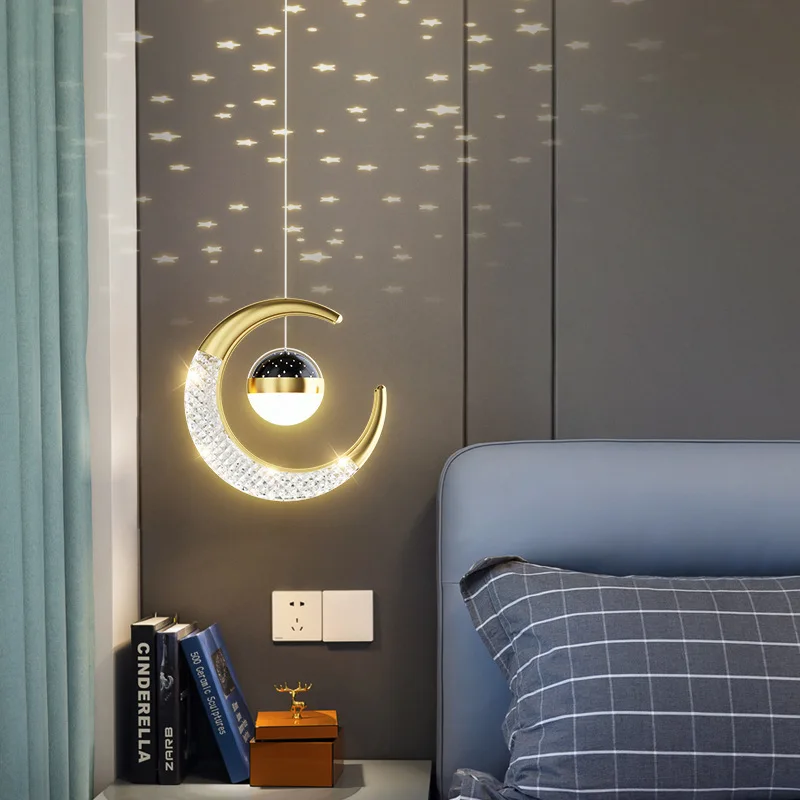 Creative LED Ceiling Light with Moon Stars Modern Asile Ceiling Lights Gold/Black Atmosphere Ceiling Hanging Lamp Loft Lighting image 6