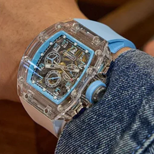 

CRONUSART Men Chronograph Watch 50mm Luxury Tonneau Mechanical Wristwatch Sapphire Case Luminous Skeleton Dial Limited Version