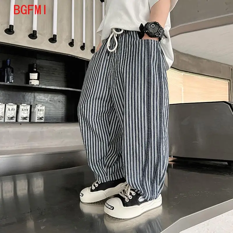 Children's Breathable Spring and Summer Thin Mosquito Pants Elastic Waist Teen Boys Striped Pants Kids Casual Loose Trousers - Image 2