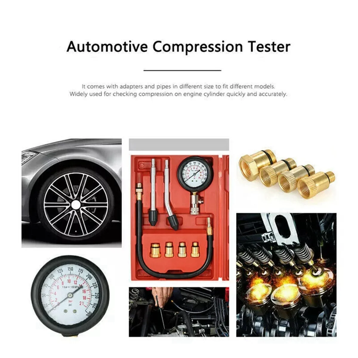 

8Pcs Petrol Engine Cylinder Compression Tester Kit Gauge Tool for Automotive