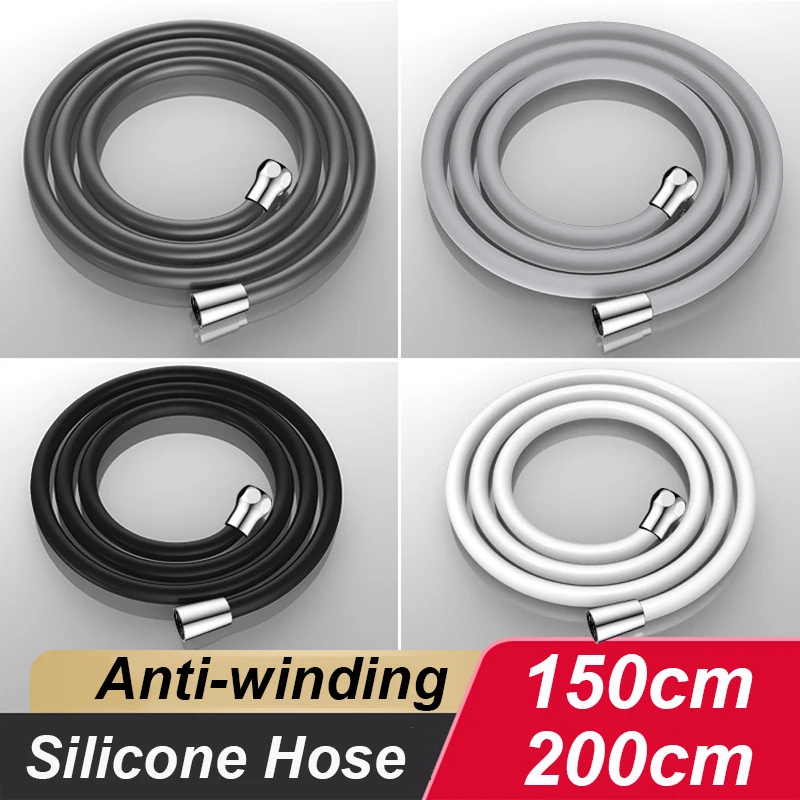 Soft Silicone Flexible Shower Hose Anti-Winding 1.5M/2M Bathroom Shower Tube High Pressure Extension Black Shower Head Pipe Hose