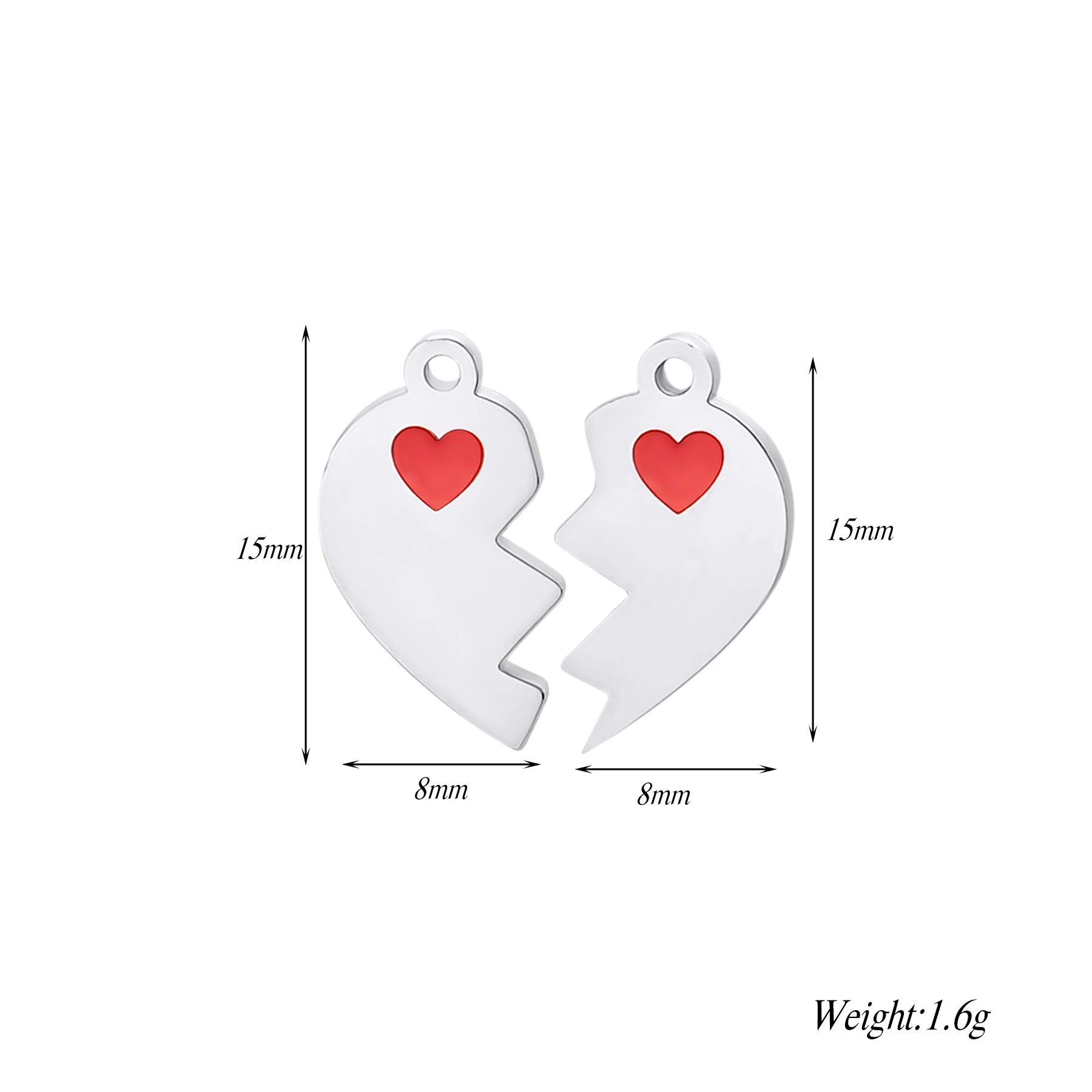 10Pairs Stainless Steel Heart Splicing Puzzle Pendant Enamel Love for DIY Making Necklace Bracelet Jewelry Wholesale