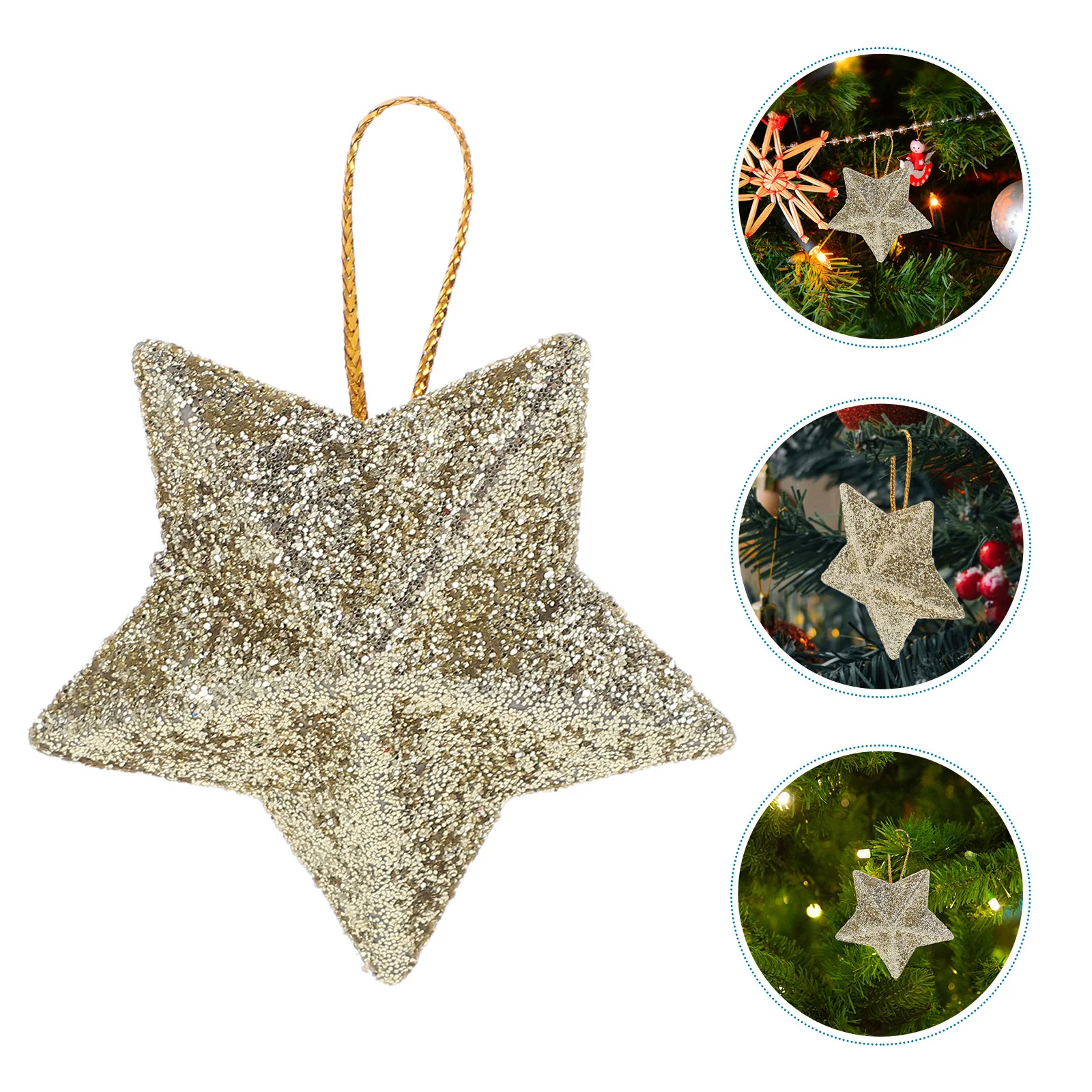 

12Pcs Christmas Golden Star Ornaments 3D Glitter Pentagram Hanging Pendants Xmas Holiday Wedding Festival Tree Decoration