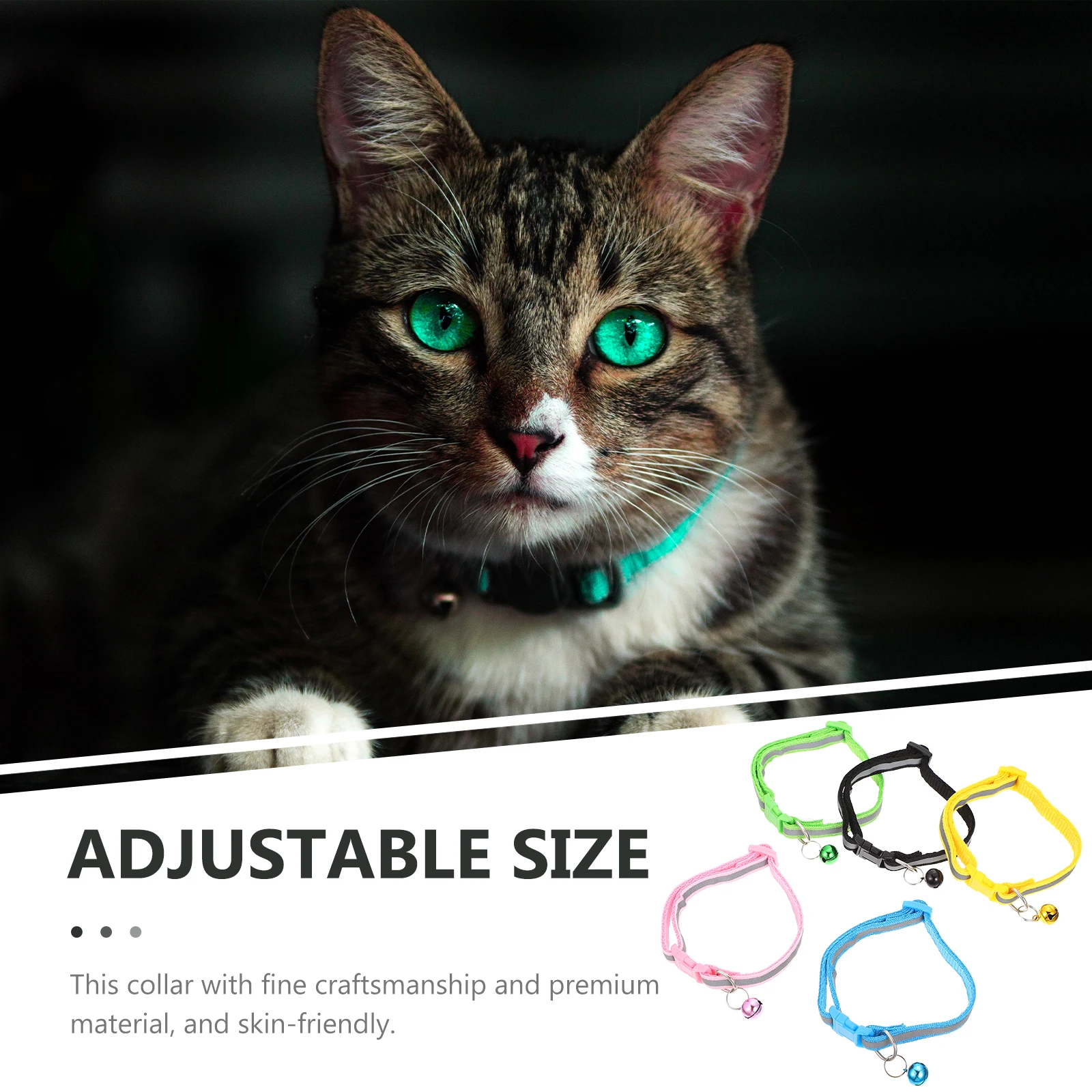 

5pcs Reflective Cat Collars Nylon Pp Wear-Resist Adjustable Outdoor Collar With Bell Reusable Light-Weight Pet Collar For