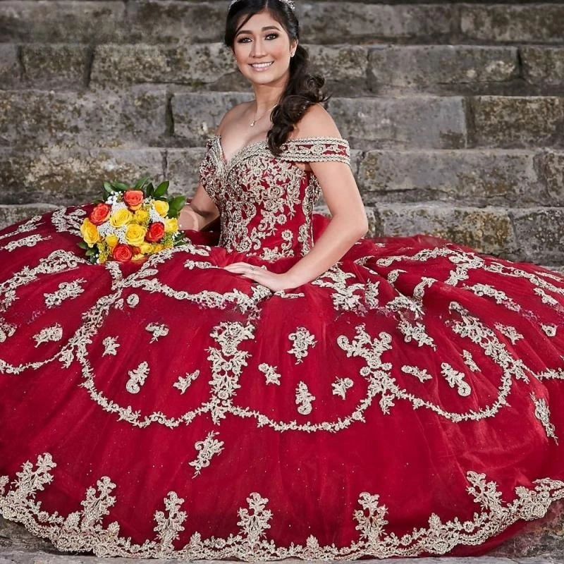 Vestidos De quinceañera rojos De lujo, fiesta De cumpleaños, dulce vestido De princesa 16 con apliques, desfile, 15 Años, 2024