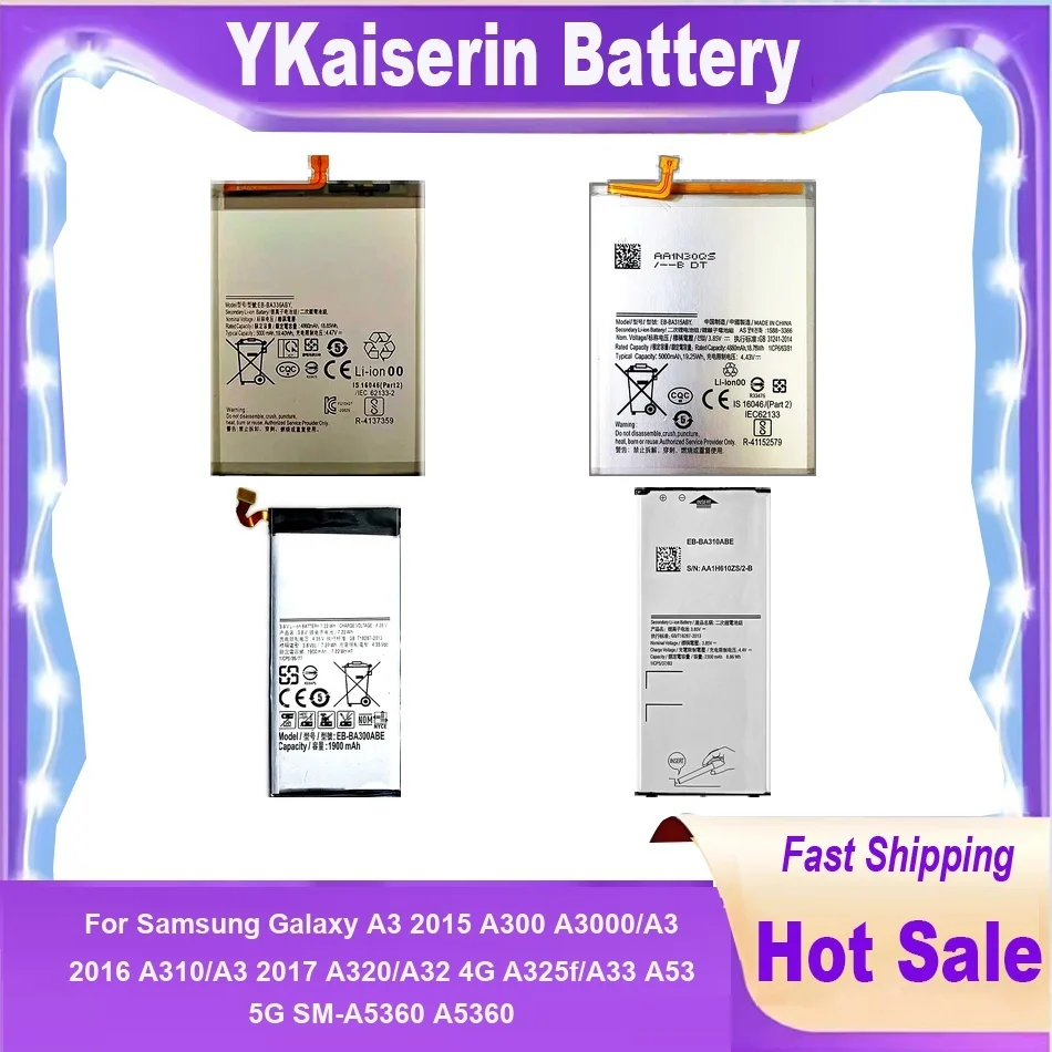 

Аккумулятор для телефона Samsung Galaxy A3 2015 2016 2017 A300 A3000 A310 A320 A32 4G A325f A33 A53 5G SM-A5360 A5360 SM-A3360